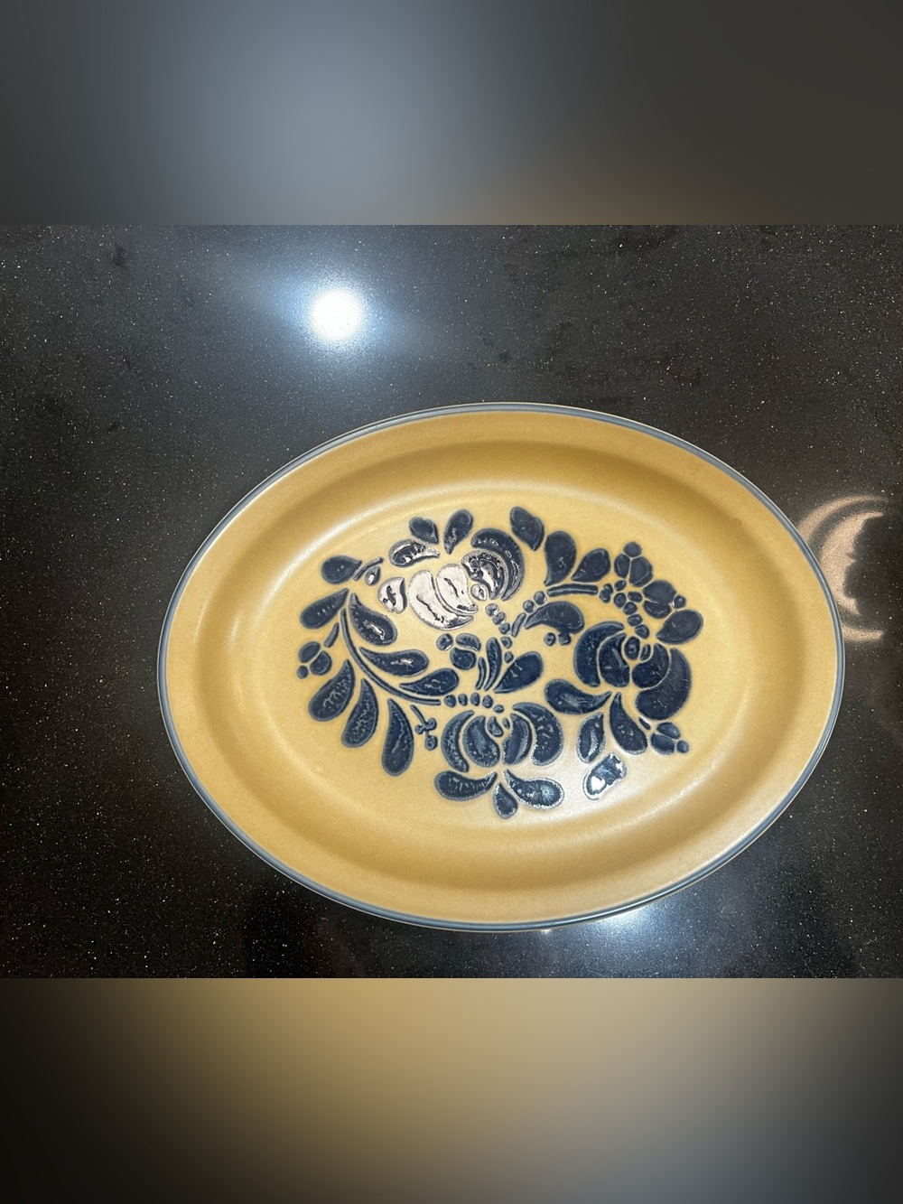 Pfaltzgraff Folk Art Oval Platter with Navy Floral Motif
